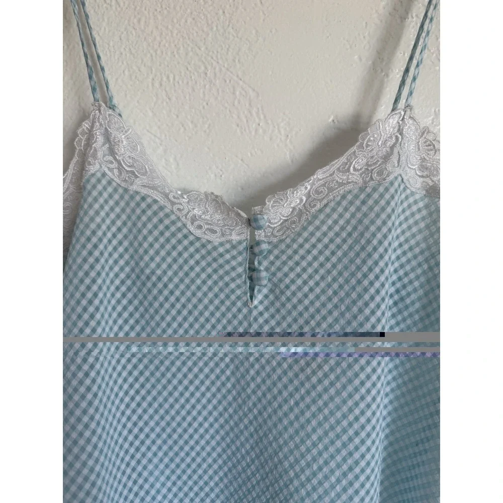 Vintage Nordstrom Intimates Size XS Slip Nightgown And Robe Set Blue Gingham